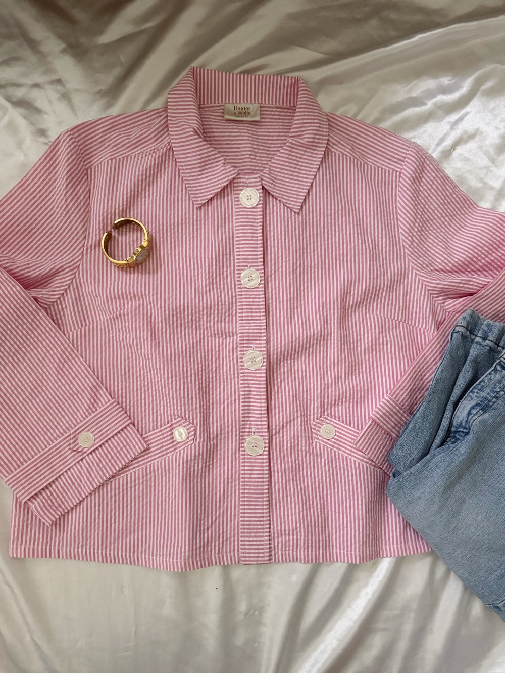 vintage Pink Striped Button-Front Shirt  - Women